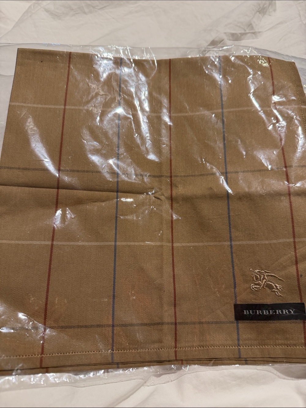 Burberry Tan Plaid handkerchief with Red and Blue Stripes new with tag unisex